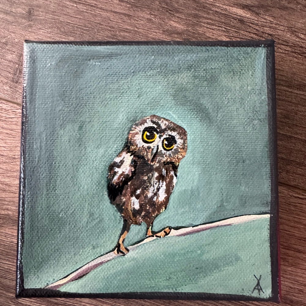 Charming Owl Canvas Art in Brown and Green